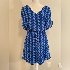 Candie's | Blue Chevron Blouson Mini Dress | Size M